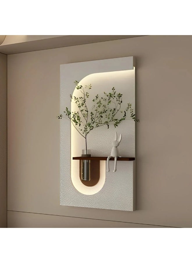 Gardenia Reflection Plate – Hidden Light Wall Art with Rose Glass Bowl and Remote Control – Elegant Illuminated Decorative Panel for Living Room, Entrance, or Bedroom – Premium Wood Design with Glass Vase (Green Tree Branches) - Image 2