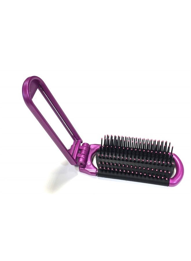 ALAZCO 2 ALAZCO Folding Hair Brush With Mirror Compact Pocket Size Travel Car Gym Bag Purse Locker (2 Assorted Colors) - Image 5
