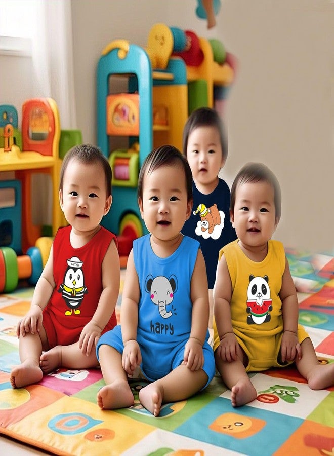 Kwitchy Unisex-Child Cotton Clothes T-Shirt & Short Set | | Printed | Round Neck | Sleeveless Tees | Shorts | Summer | Clothing Sets (Pack of 4) 6-12 Months, Multicolour - Image 2