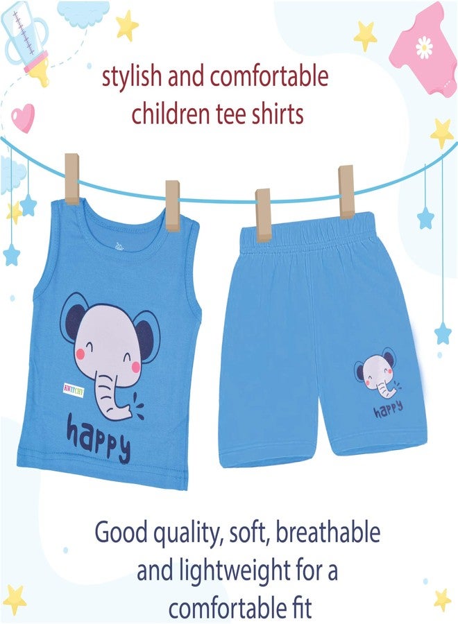Kwitchy Unisex-Child Cotton Clothes T-Shirt & Short Set | | Printed | Round Neck | Sleeveless Tees | Shorts | Summer | Clothing Sets (Pack of 4) 6-12 Months, Multicolour - Image 4