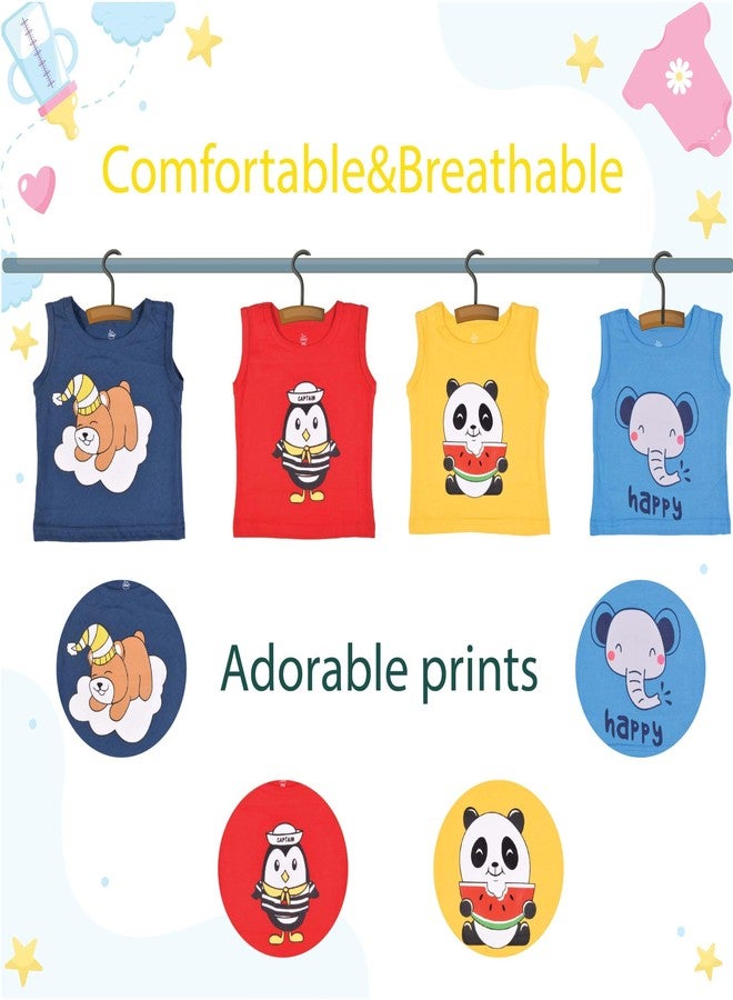 Kwitchy Unisex-Child Cotton Clothes T-Shirt & Short Set | | Printed | Round Neck | Sleeveless Tees | Shorts | Summer | Clothing Sets (Pack of 4) 6-12 Months, Multicolour - Image 5