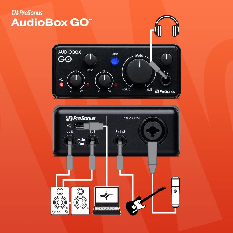 PreSonus AudioBox GO | USB-C Audio Interface for music production with Studio One DAW Recording Software, Music Tutorials, Sound Samples and Virtual Instruments - Image 2
