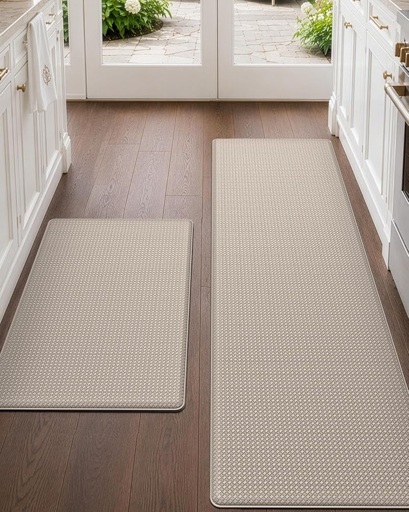 DEXI Kitchen Floor Mats Cushioned Anti Fatigue Rug, 44x75 + 44x150 cm Beige - Image 1