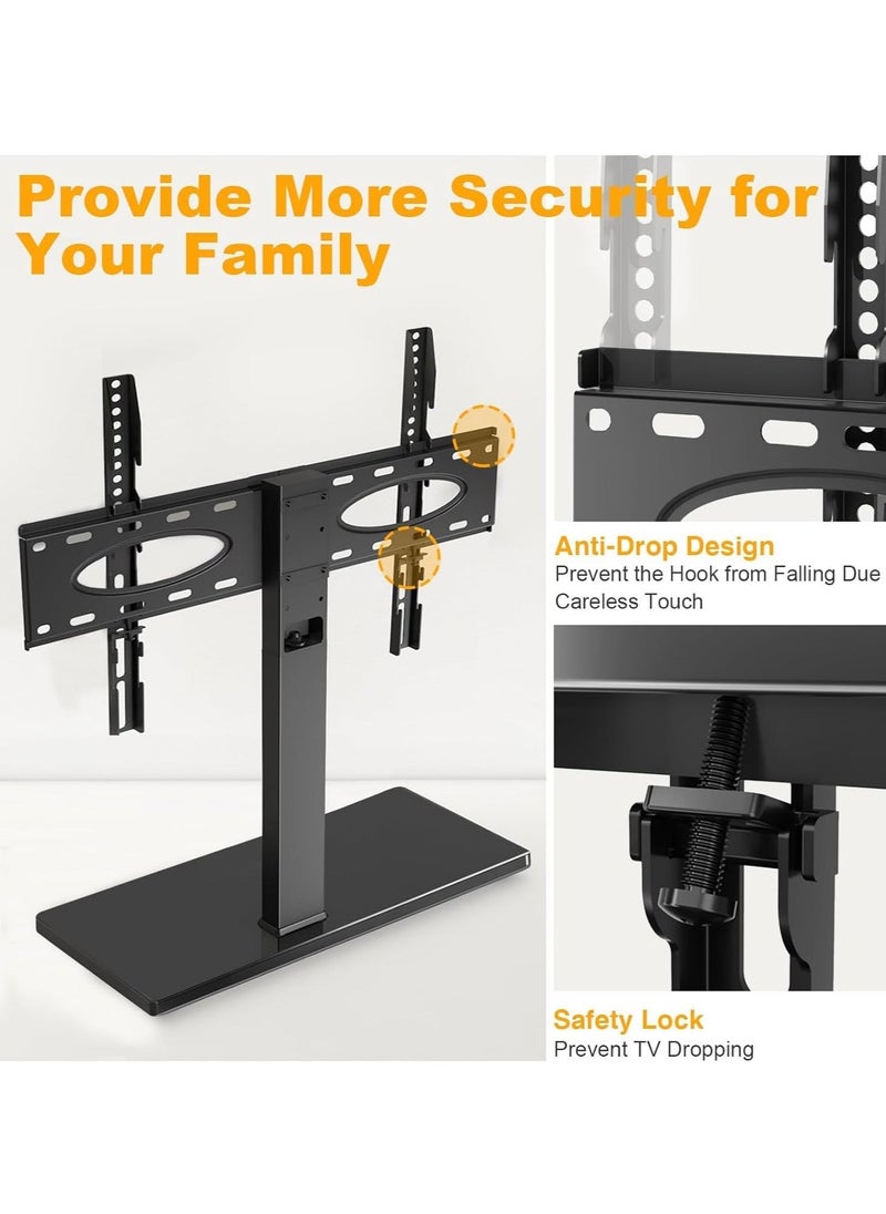 JAJEEK Universal Tabletop TV Stand, Swivel Base for 37-70 Inch Flat/Curved TVs, Height Adjustable, Tempered Glass Base, Wire Management, VESA 600x400mm, Supports up to 88 lbs - Image 5