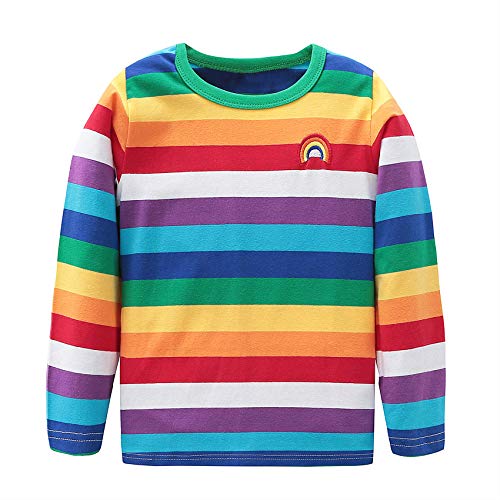 HowJoJo Toddler Boys Girls Cotton Long Sleeve T-Shirts Kids Rainbow Striped Shirts 3T - Image 1