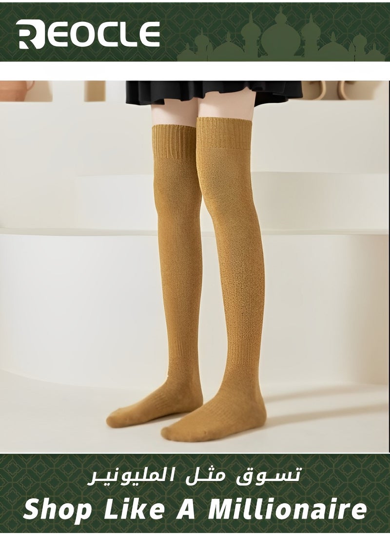 REOCLE - Women's Knee Socks Flat Knit Over Knee Thigh Socks Warm Stocking  Boot Sock Leg Warmer High Socks for Daily Wear - Image 1