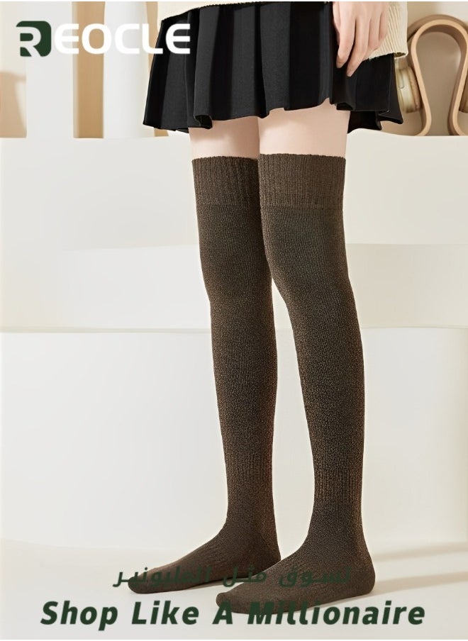 REOCLE - Women's Knee Socks Flat Knit Over Knee Thigh Socks Warm Stocking  Boot Sock Leg Warmer High Socks for Daily Wear - Image 1