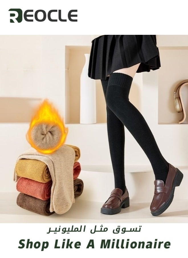 REOCLE - Women's Knee Socks Flat Knit Over Knee Thigh Socks Warm Stocking  Boot Sock Leg Warmer High Socks for Daily Wear - Image 1