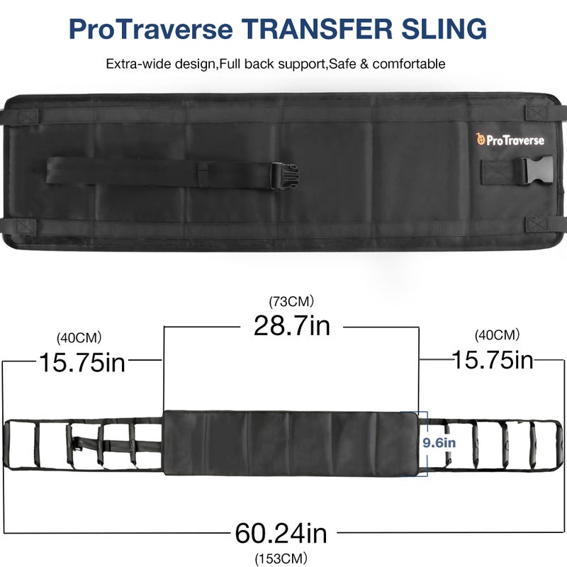ProTraverse Transfer Sling with 10 Non-Slip Padded Handles â€“ Lift Assist Gait Belt with Safety Waist Strap for Elderly & Injured â€“ Bed, Wheelchair & Floor Transfers, Supports 330 lbs - Image 3