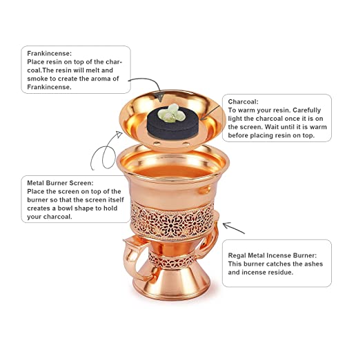 HOCUROAY Metal Frankincense Resin Incense Burner, Incense Censer, Portable Bakhoor Burner, Charcoal Bakhoor Burner, Myrrh Burner with Tongs for Yoga, Spa Aromatherapy (Rose Gold) - Image 4