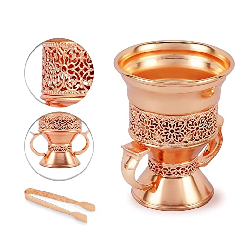 HOCUROAY Metal Frankincense Resin Incense Burner, Incense Censer, Portable Bakhoor Burner, Charcoal Bakhoor Burner, Myrrh Burner with Tongs for Yoga, Spa Aromatherapy (Rose Gold) - Image 2