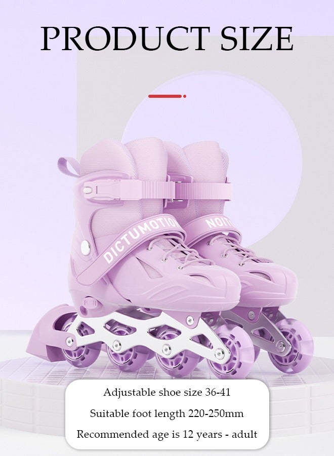 DUNISO Kids inline roller skates, indoor and outdoor roller skates, adjustable size, with LED illuminated wheels and backpack, suitable for ages 12 to adults, purple (L, suitable for sizes 36 to 41) - Image 2
