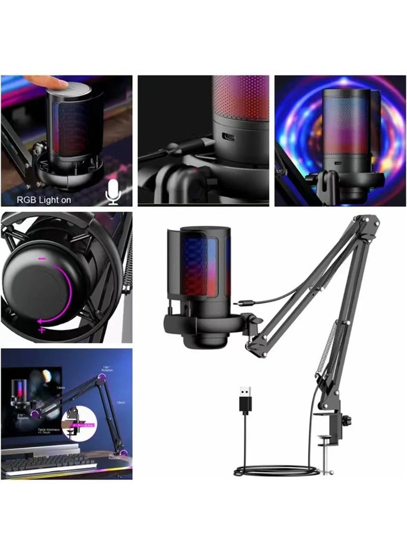 Gaming PC USB Microphone Podcast Condenser Mic With Adjustable Arm Stand Pop Filter Mute on For Streaming Twitch Online Chat Snapchat Computer Mic For PS4 PS5 PC Gamer Youtuber - Image 2