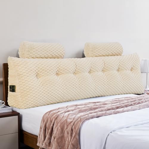 EUHAMS Wedge Headboard Pillow - Bed Wedge Pillow for Headboard Triangular Headboard Pillow with Neck Roll Pillow-Large Bolster Pillow for Sitting in Bed Backrest Positioning Support (Beige,76x8x20 Inches) - Image 1