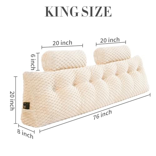 EUHAMS Wedge Headboard Pillow - Bed Wedge Pillow for Headboard Triangular Headboard Pillow with Neck Roll Pillow-Large Bolster Pillow for Sitting in Bed Backrest Positioning Support (Beige,76x8x20 Inches) - Image 2