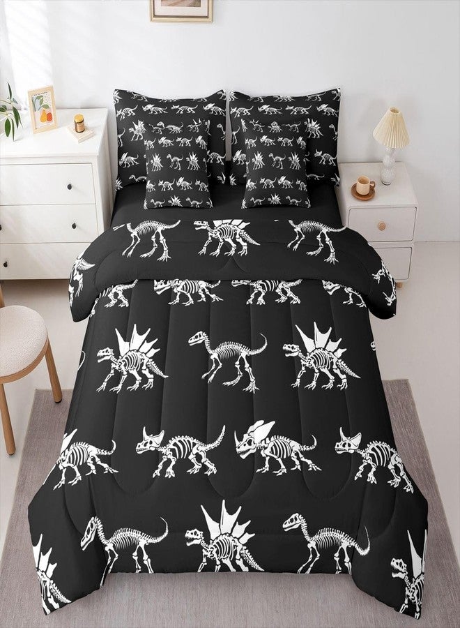 Feelyou Dinosaur Skull 7 Piece Bedding Set Dinosaur Bones Comforter Set with Sheets for Kids Boys Girls Black White Bed in a Bag Animal Skull Bed Set Soft Lightweight - Image 1