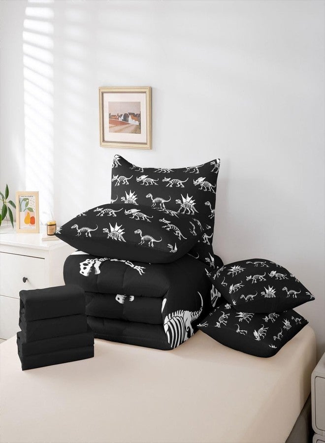 Feelyou Dinosaur Skull 7 Piece Bedding Set Dinosaur Bones Comforter Set with Sheets for Kids Boys Girls Black White Bed in a Bag Animal Skull Bed Set Soft Lightweight - Image 5
