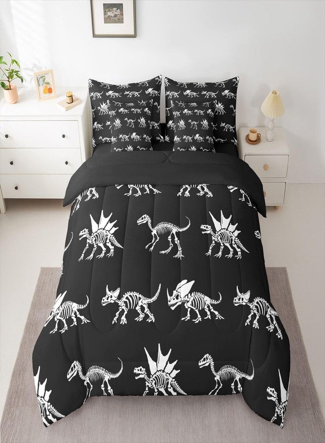 Feelyou Dinosaur Skull 7 Piece Bedding Set Dinosaur Bones Comforter Set with Sheets for Kids Boys Girls Black White Bed in a Bag Animal Skull Bed Set Soft Lightweight - Image 2
