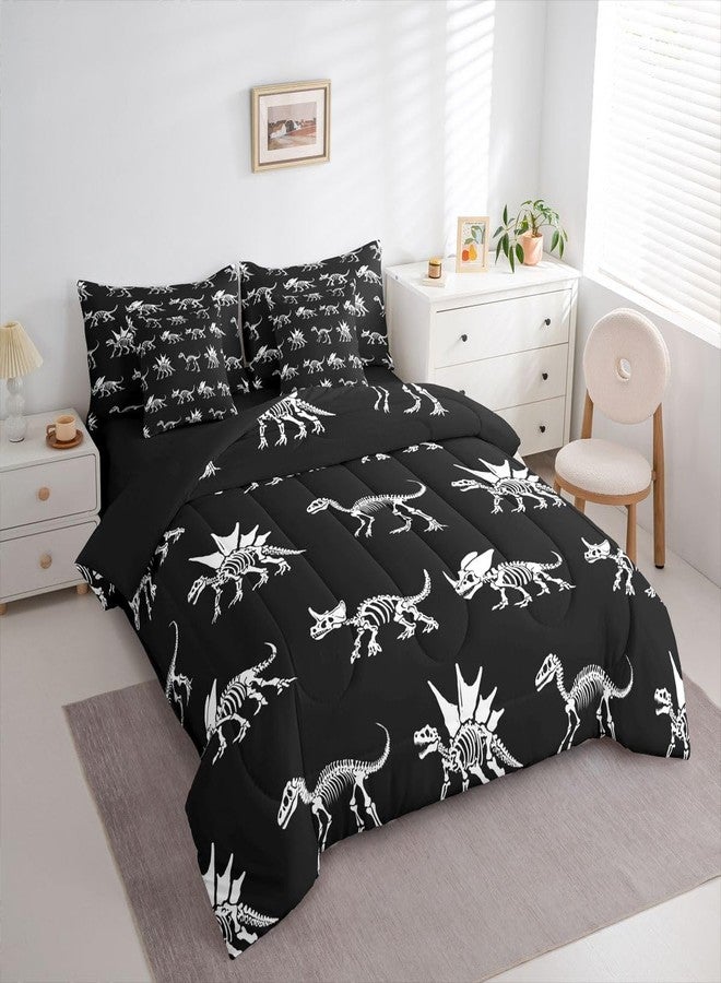 Feelyou Dinosaur Skull 7 Piece Bedding Set Dinosaur Bones Comforter Set with Sheets for Kids Boys Girls Black White Bed in a Bag Animal Skull Bed Set Soft Lightweight - Image 3