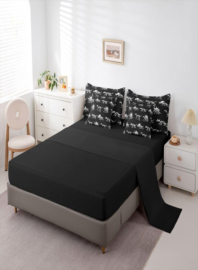 Feelyou Dinosaur Skull 7 Piece Bedding Set Dinosaur Bones Comforter Set with Sheets for Kids Boys Girls Black White Bed in a Bag Animal Skull Bed Set Soft Lightweight - Image 4