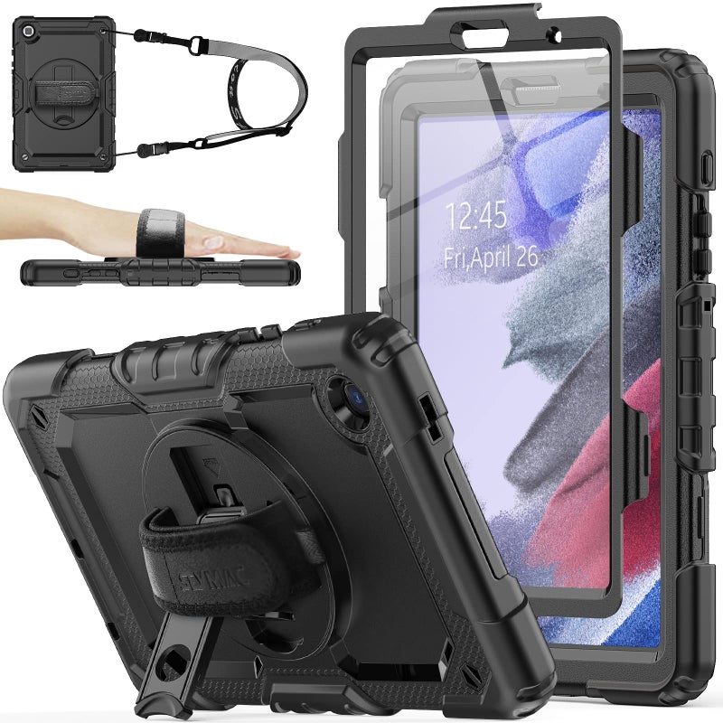 SEYMAC stock Case for Samsung Galaxy Tab A7 Lite 2021 8.7'' SM-T220/T225/T227 with Screen Protector Pencil Holder [360 Rotating Hand Strap] &Stand, SEYMAC stock Drop-Proof, Black - Image 1