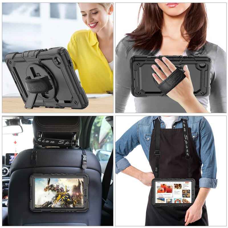 SEYMAC stock Case for Samsung Galaxy Tab A7 Lite 2021 8.7'' SM-T220/T225/T227 with Screen Protector Pencil Holder [360 Rotating Hand Strap] &Stand, SEYMAC stock Drop-Proof, Black - Image 4
