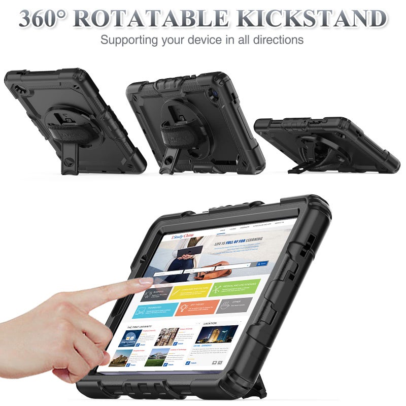 SEYMAC stock Case for Samsung Galaxy Tab A7 Lite 2021 8.7'' SM-T220/T225/T227 with Screen Protector Pencil Holder [360 Rotating Hand Strap] &Stand, SEYMAC stock Drop-Proof, Black - Image 3