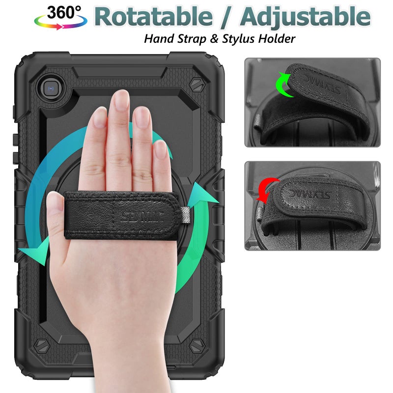 SEYMAC stock Case for Samsung Galaxy Tab A7 Lite 2021 8.7'' SM-T220/T225/T227 with Screen Protector Pencil Holder [360 Rotating Hand Strap] &Stand, SEYMAC stock Drop-Proof, Black - Image 2