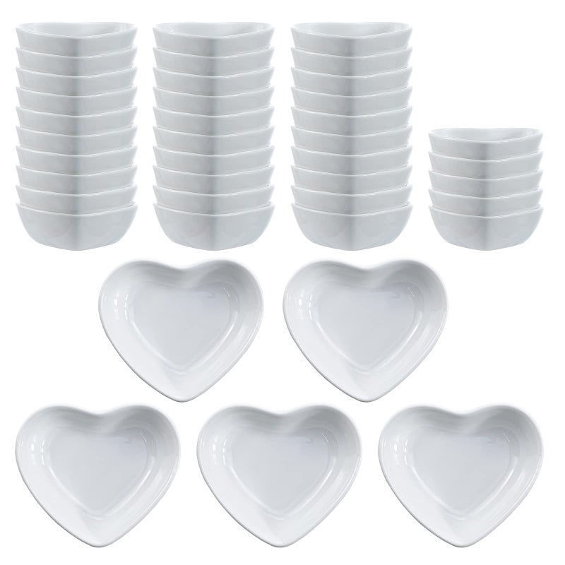 SOCOSY Heart-shaped Multipurpose Ceramic Sauce Dish Seasoning Dishes Sushi Dipping Bowl Appetizer Plates Serving Dish Saucers Bowl(40 PCS) - Image 1