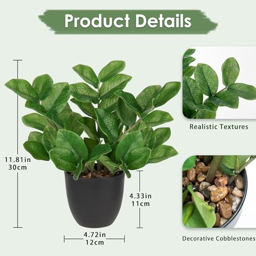 Briful Faux Plants Indoor, Artificial ZZ Plants in Black Pot Fake House Silk Plants for Home Office Dining Table Shelf Decor Bathroom Aesthetic (Green, 1Pack) - Image 2