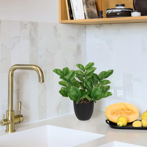 Briful Faux Plants Indoor, Artificial ZZ Plants in Black Pot Fake House Silk Plants for Home Office Dining Table Shelf Decor Bathroom Aesthetic (Green, 1Pack) - Image 4