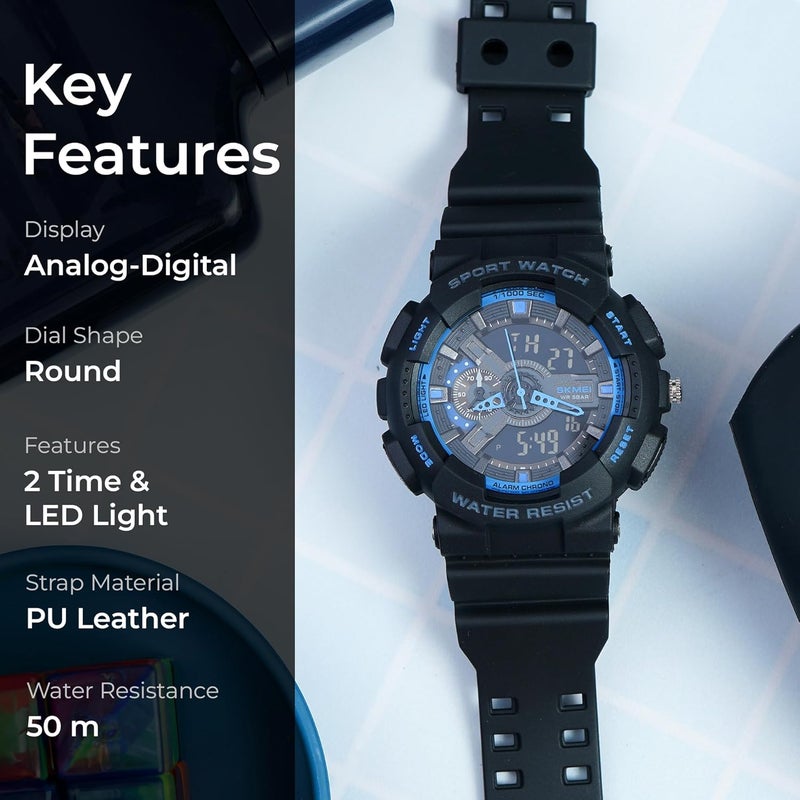 SKMEI Sports Digital Waterproof Watch for Men - 50M Water-Resistant, Dual Time Display, Stopwatch, Alarm, LED Backlight - Image 2
