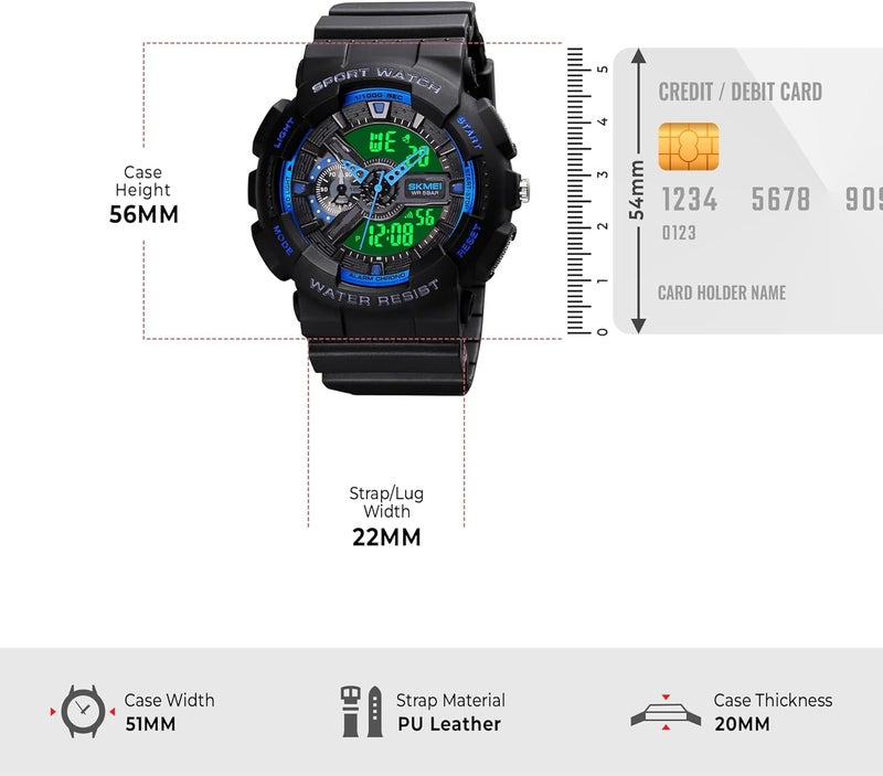 SKMEI Sports Digital Waterproof Watch for Men - 50M Water-Resistant, Dual Time Display, Stopwatch, Alarm, LED Backlight - Image 5
