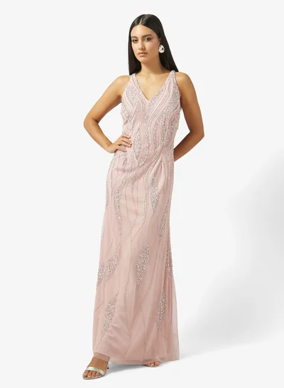 namshi evening dresses Namshi x Beaded Embellished Evening Dress with Cape Sleeves for Women