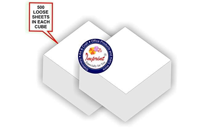 Imprint Blank White 3.5 Inch X 3.5 Inch Note Cube Refills (Not Sticky and Not Glued On Any Side), Memo Jotter Block 500 Plain WHITE LOOSE Paper Note, Pack of 2 - Image 2