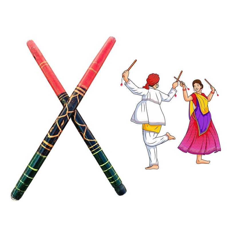 Ervio Wooden Dandiya Sticks – 2 Sets (4 Pieces) | Handmade Multicolor Sankheda Hand-Painted Garba Sticks for Navratri, Garba Nights & Traditional Festivals - Image 4