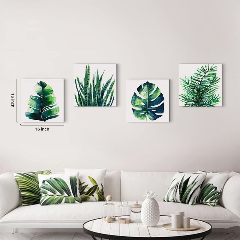YOOOAHU Boho Tropical Wall Art Bathroom Decor Green Plant Pictures Wall Decor for Living Room Minimalist Botanical Leaf Canvas Artworks Kitchen Sage Monstera Framed Poster Bedroom Home Decorations 12x12" 4Pcs - Image 5