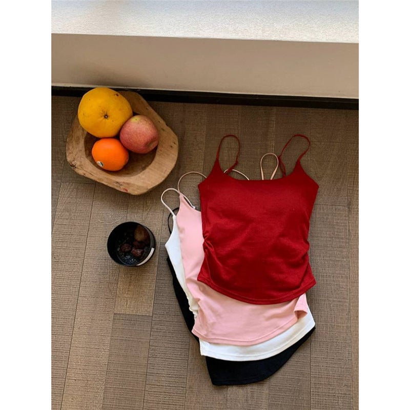 Dopamine Sweet Girl Inner Layer Camisole With Chest Pads For Summer Outerwear, Beautiful Back Sleeveless Top - Image 4