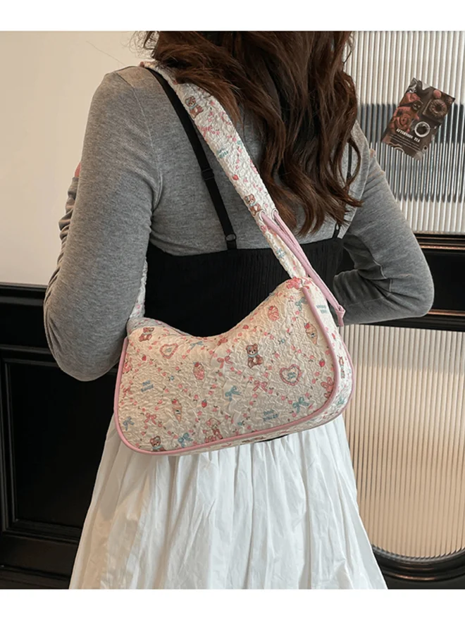 Take Two Pink Printed Shoulder Bag with Bow Detail