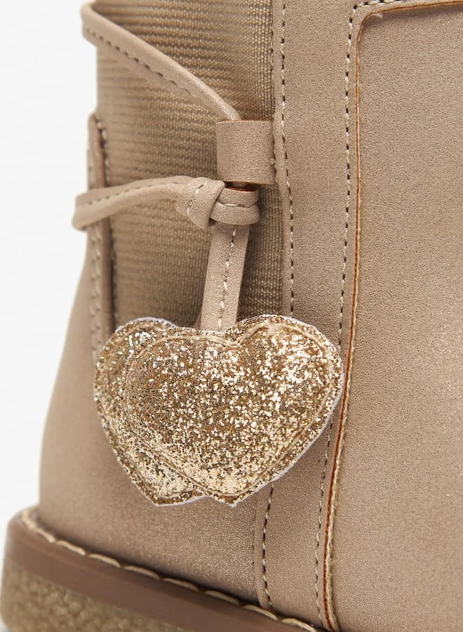JUNIORS Solid Ankle Boots with Zip Closure and Heart Patches