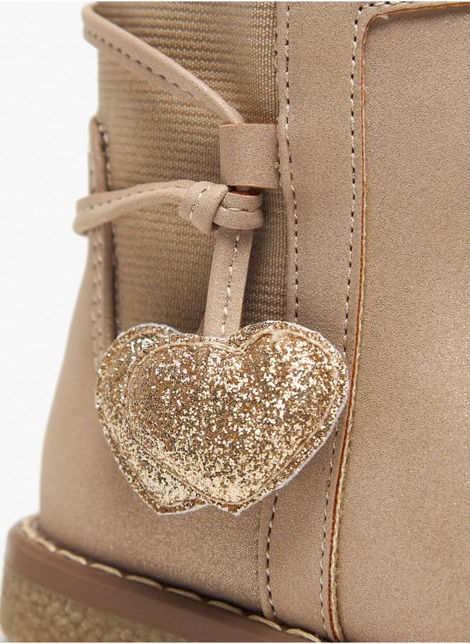 JUNIORS Solid Ankle Boots with Zip Closure and Heart Patches  - Image 4