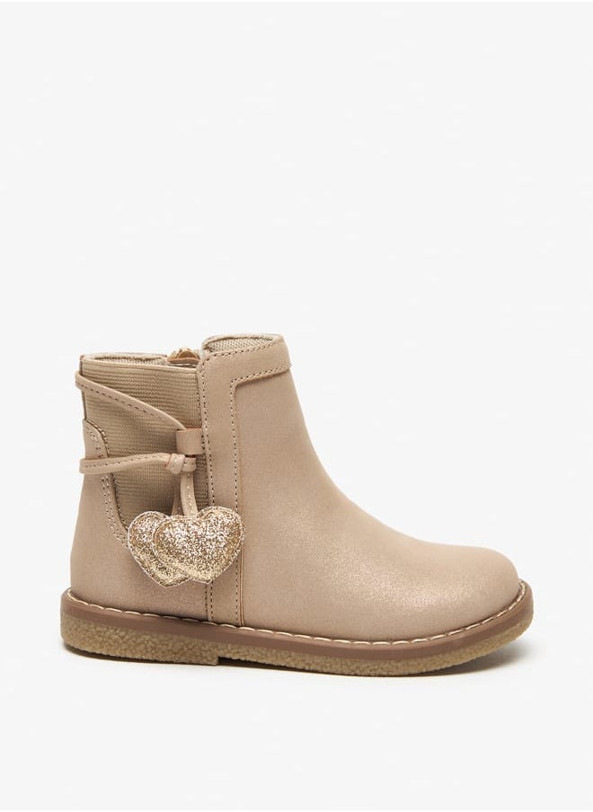 JUNIORS Solid Ankle Boots with Zip Closure and Heart Patches  - Image 3