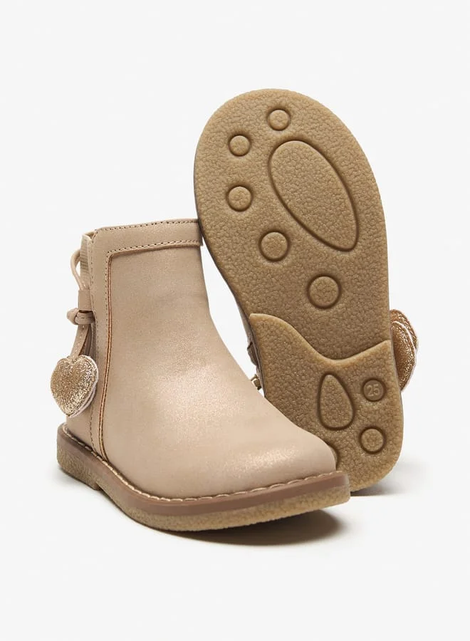 JUNIORS Solid Ankle Boots with Zip Closure and Heart Patches