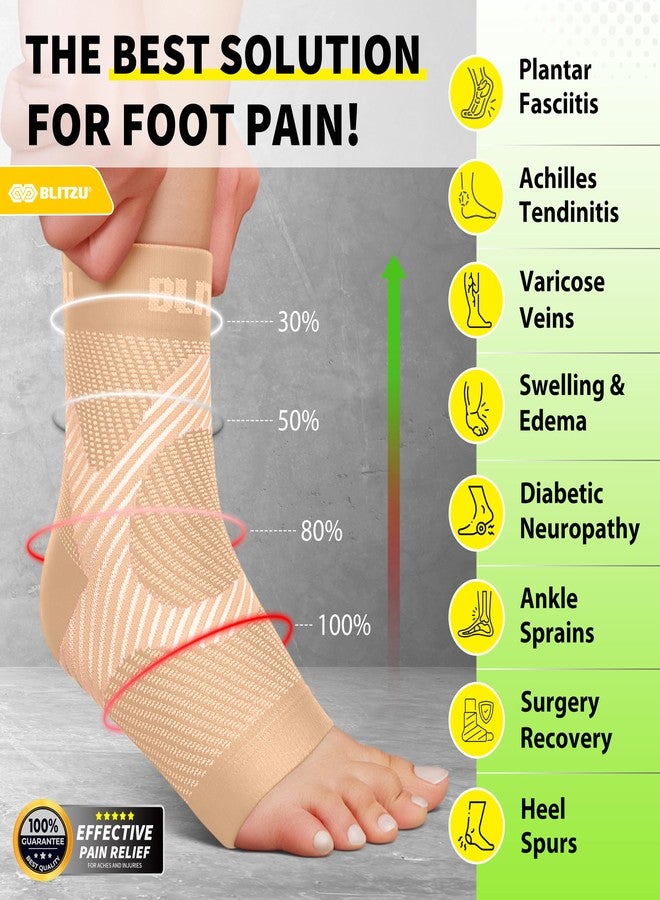 BLITZU Compression Socks for Plantar Fasciitis, Achilles Tendonitis, Arthritis Relief, Ankle Brace Compression Sleeve with Foot Arch Support, Ankle Wrap for Women, Men, Swelling & Heel Pain Nude L-XL - Image 2