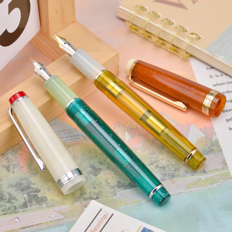 erofa 2PCS Jinhao 82 Fountain Pen Extra Fine Nib & Fine Nib with Converter, Mixed Transparent Green Yellow Writing Pen Set - Image 4