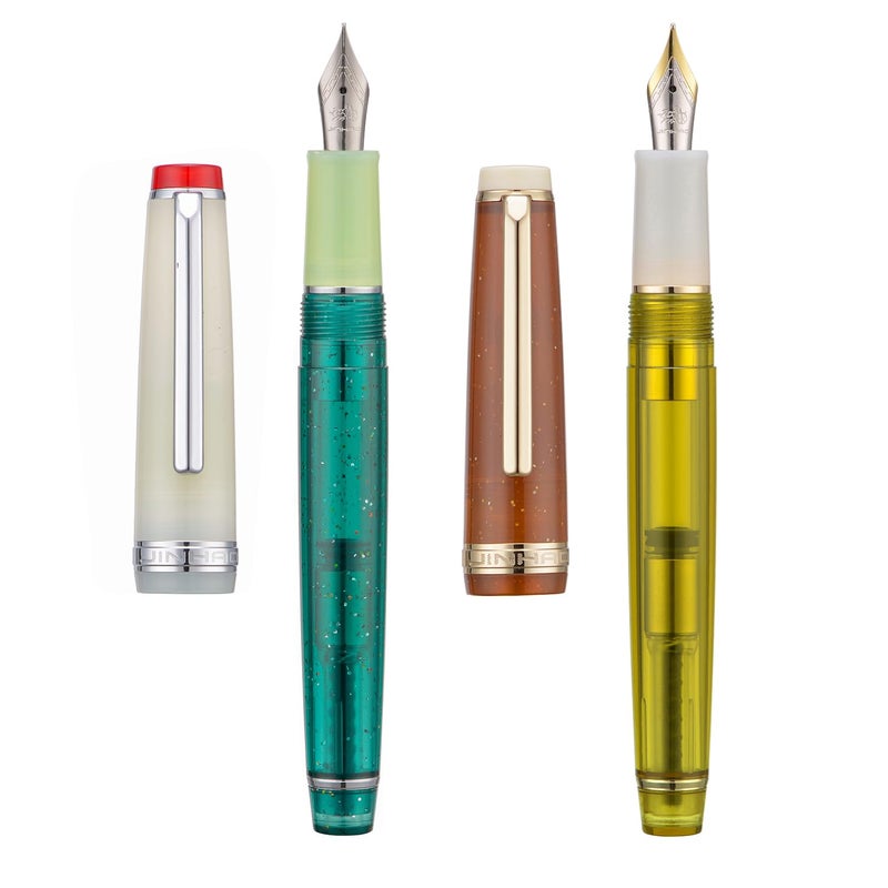 erofa 2PCS Jinhao 82 Fountain Pen Extra Fine Nib & Fine Nib with Converter, Mixed Transparent Green Yellow Writing Pen Set - Image 1