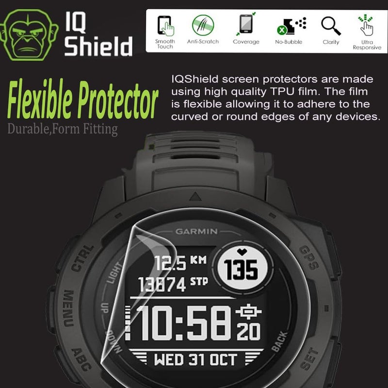 IQShield 6 Pack for Garmin Instinct Solar/Garmin Instinct LiquidSkin Screen Protector Easy Install Smudge Resistant Ultra Thin Anti-Scratch Anti-Bubble Clear TPU Film - Image 3