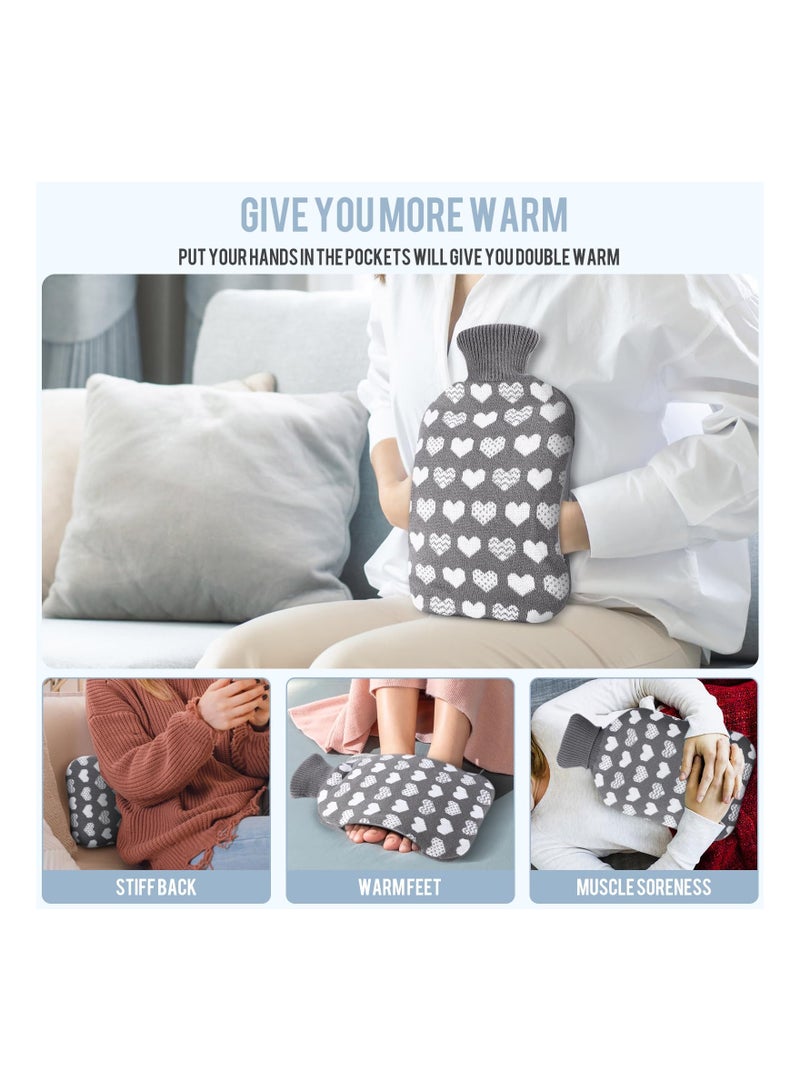 SYOSI Hot Water Bottle with Cover 2L Bag Large for and Cold Compress Knitted Hand Feet Warmer Neck Shoulder Pain Relief Gift Black  - Image 2