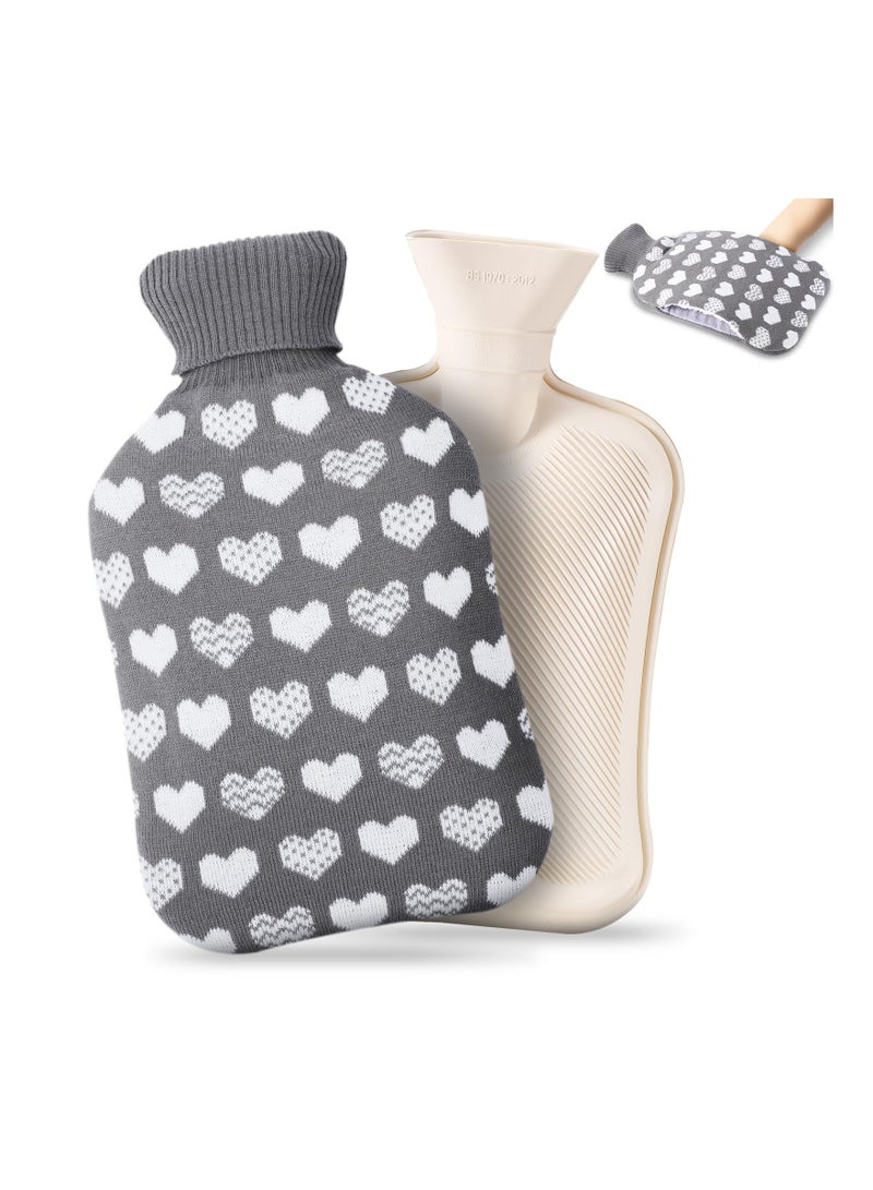 SYOSI Hot Water Bottle with Cover 2L Bag Large for and Cold Compress Knitted Hand Feet Warmer Neck Shoulder Pain Relief Gift Black  - Image 1