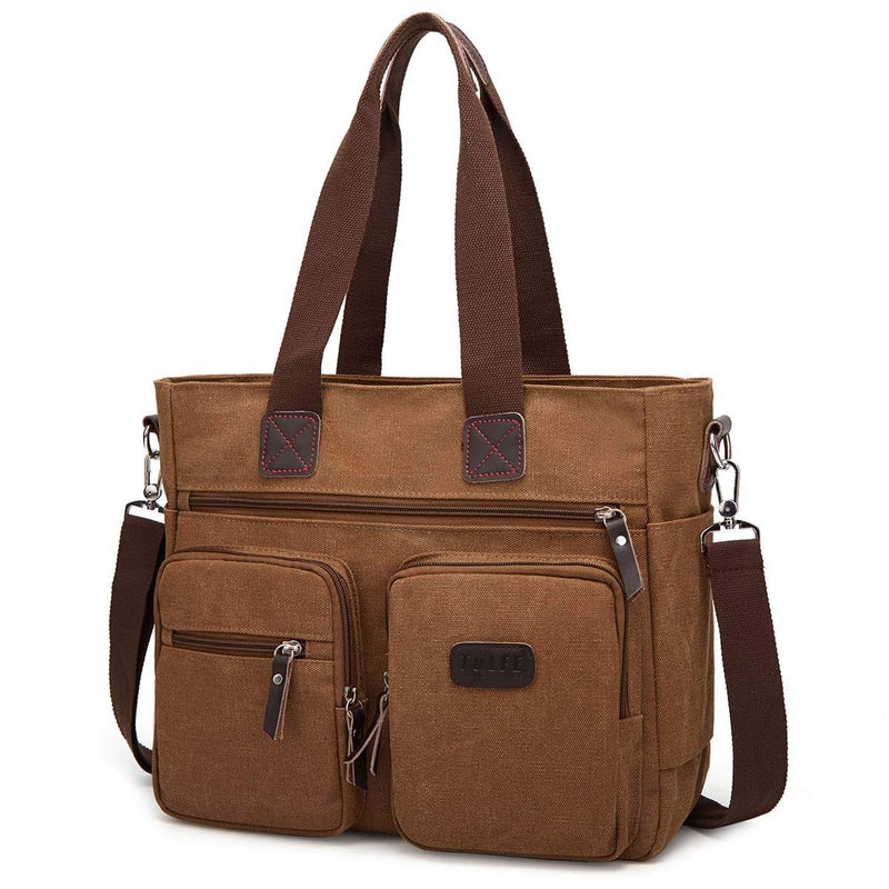 ToLFE Women Top Handle Satchel Handbags Shoulder Bag Messenger Tote Bag Purse Crossbody Bag (Double handles with 9.8" drop, New-Brown) - Image 1